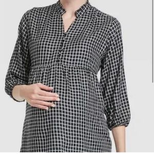 Isabel Maternity Plaid Blouse Black & White with 3/4 Sleeves NWOT M
